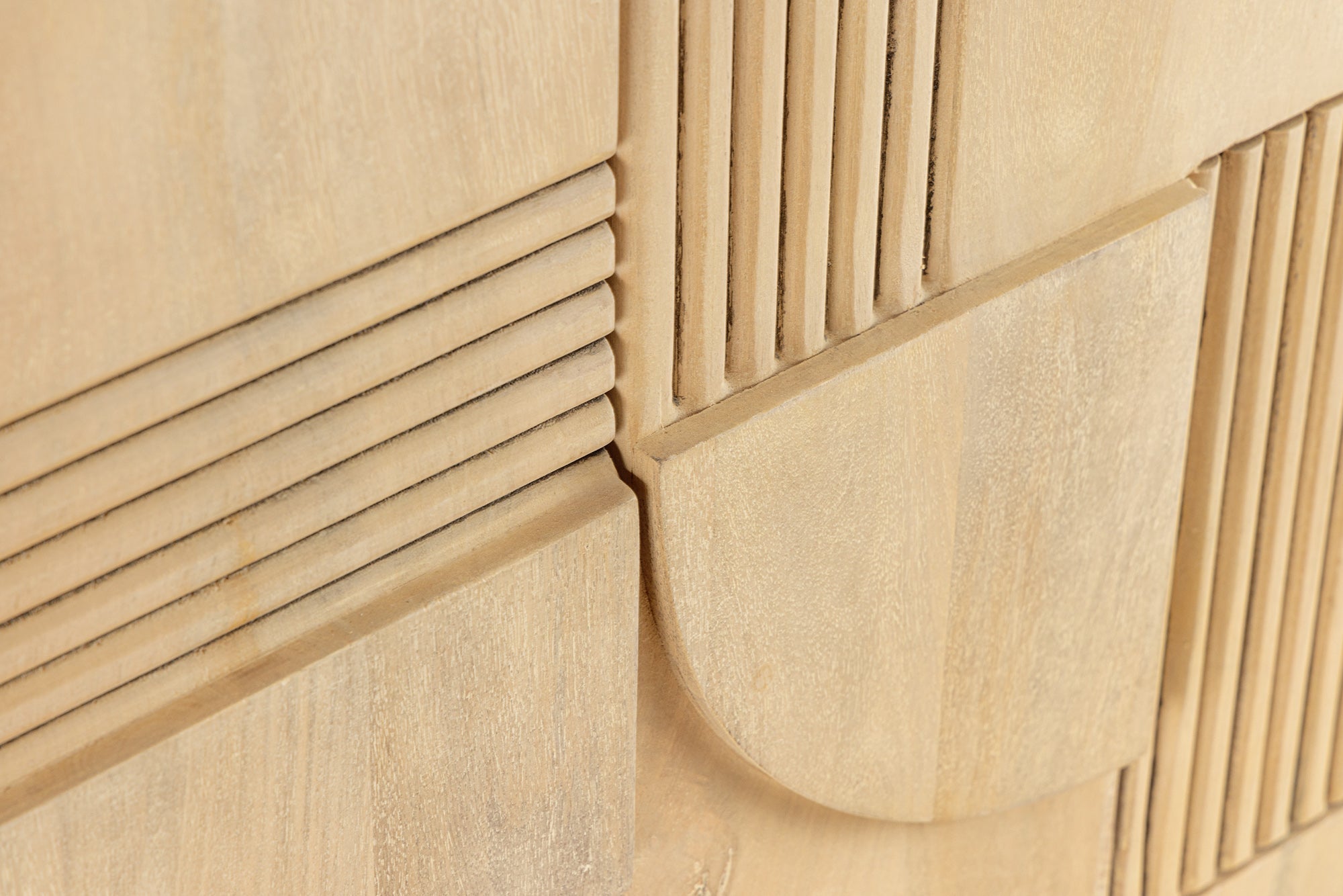 Meuble bar design ART DECO 140cm bois de manguier cérusé blanc façade 3D