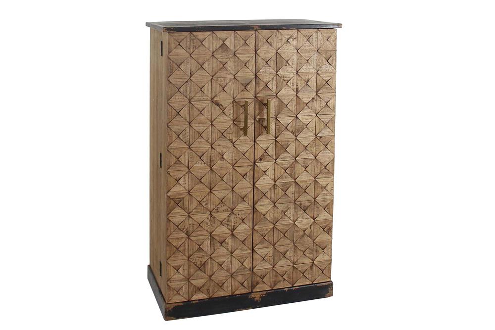 Meuble bar design BODEGA 120cm en bois de pin naturel avec façade 3D et étagère à bouteilles