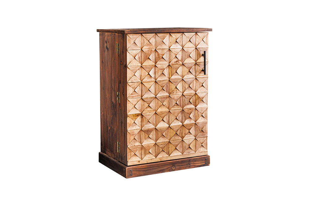 Meuble bar design BODEGA 90cm casier à vin en bois de pin naturel porte-verre tiroirs