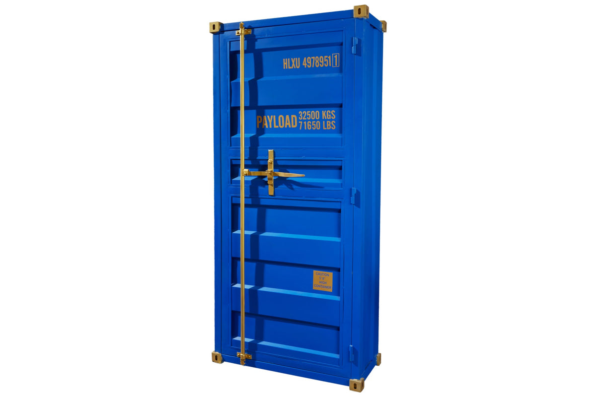 Meuble bar design conteneur GLOBETROTTER 180cm casier à vin bleu upcycling