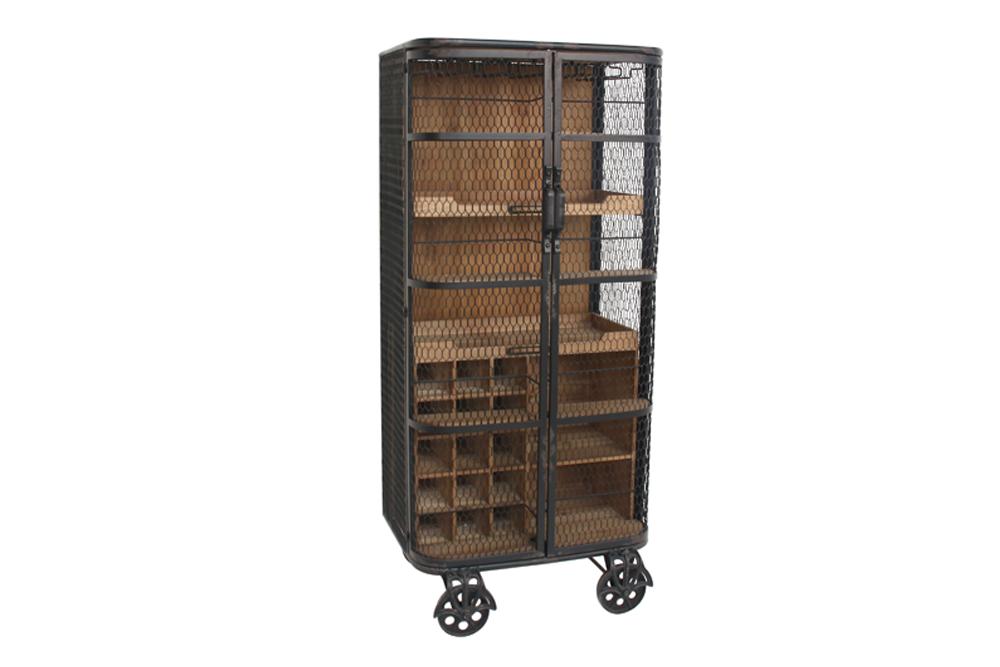 Meuble bar design LOFT 150cm bois de pin naturel métal avec étagère à bouteilles