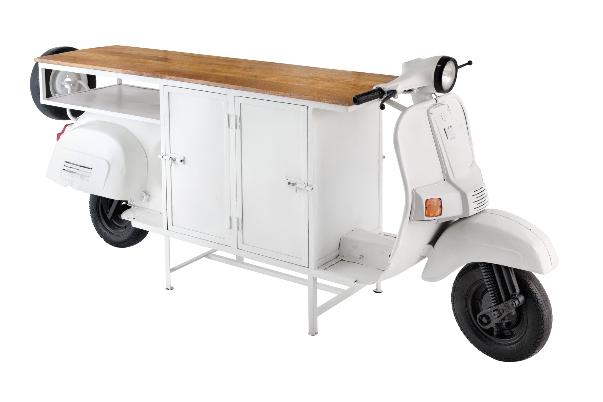 Extravagante bar SCOOTER 250cm blanco retro consola scooter con madera de mango upcycled