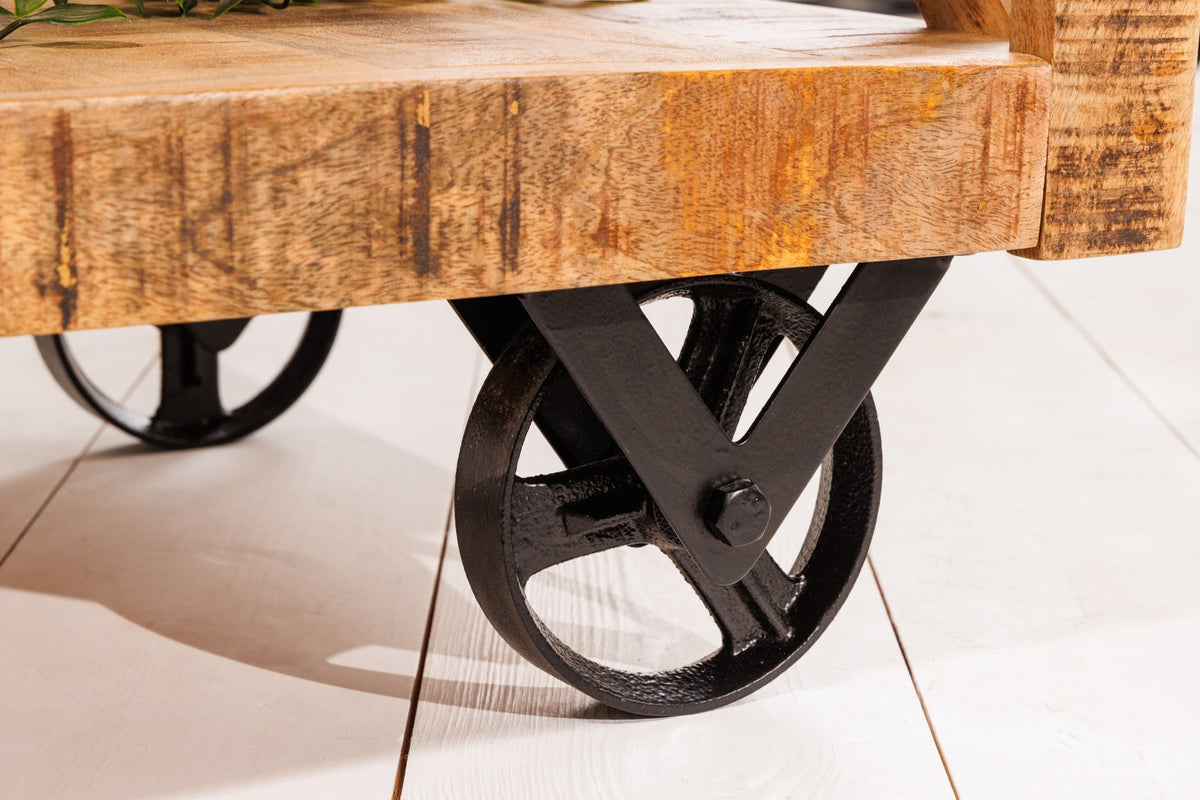 Meuble bar industriel BODEGA Chariot de service en manguier 86 cm avec casier à vin