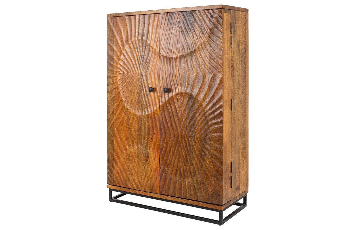 Meuble bar massif SCORPION 141cm en bois de manguier marron avec sculptures 3D élaborées