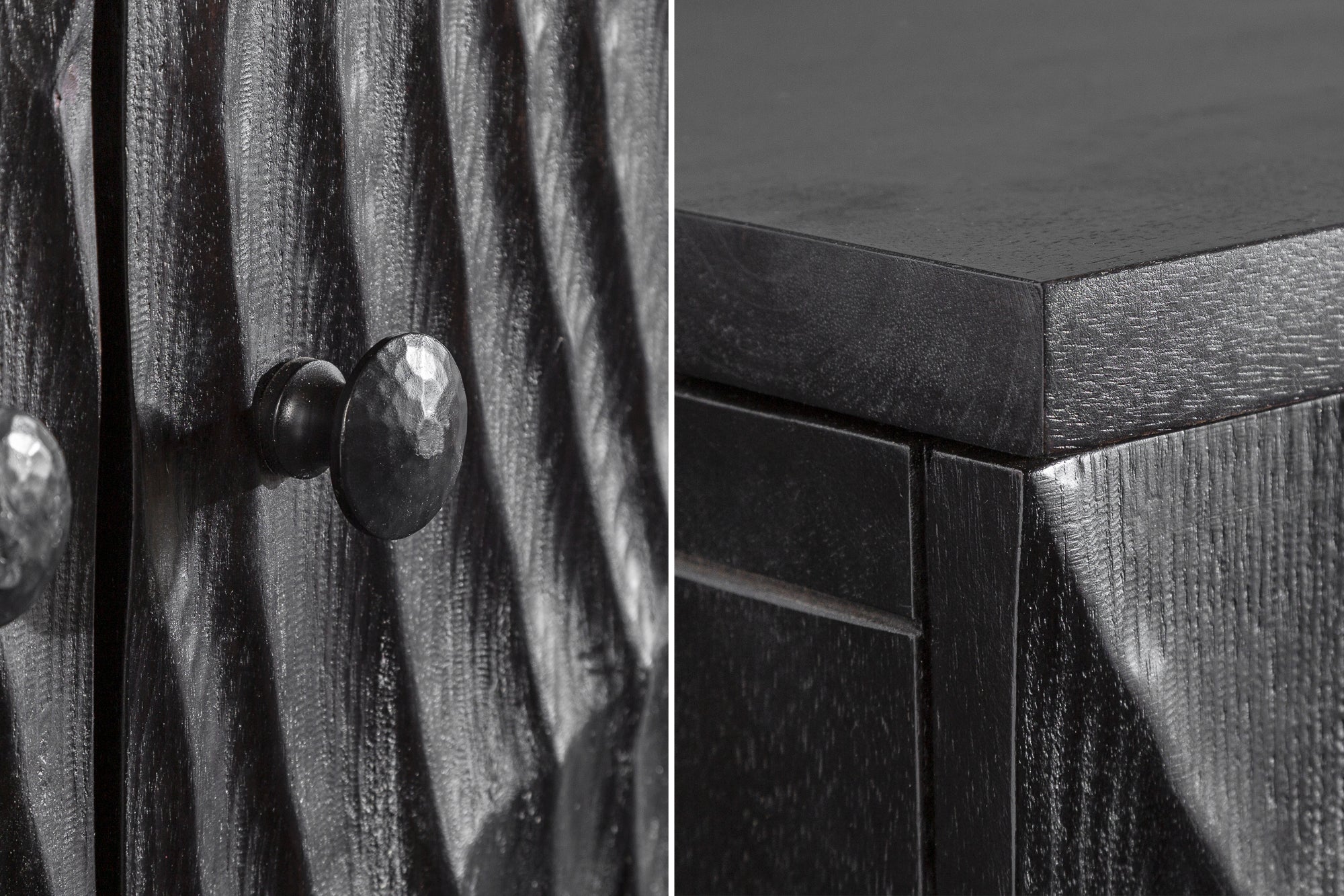 Meuble bar massif SCORPION 141cm en manguier noir avec sculptures 3D