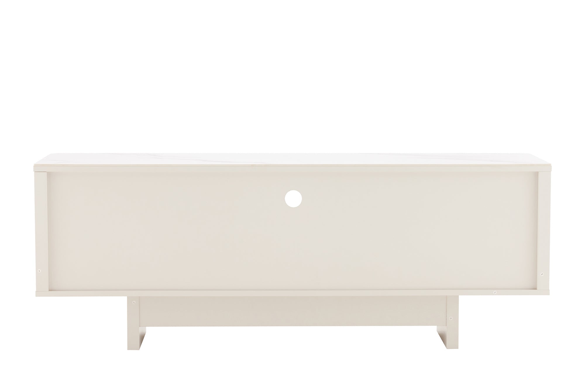 Meuble TV design SAVOY 150cm cachemire marbre blanc céramique avec rangements et façade 3D