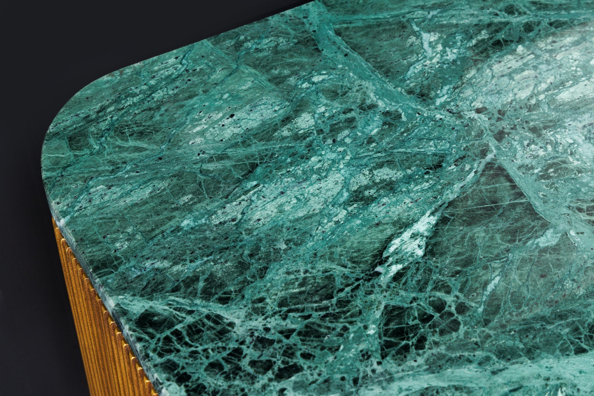 Meuble TV design VENEZIANO 160cm laiton dessus marbre vert manguier rétro