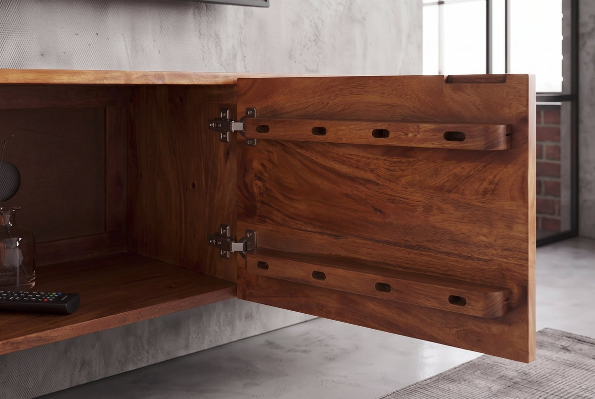 Meuble TV en bois massif VULCANO 160cm suspendu manguier naturel salon