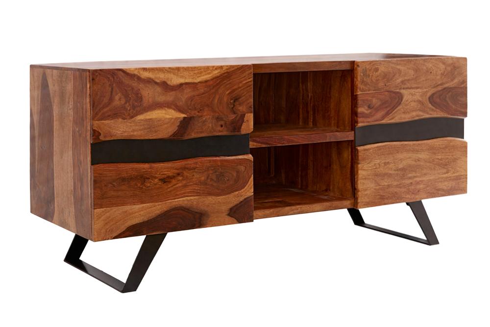 Meuble TV massif AMAZONAS 160cm en bois de Sesham marron avec bordure en arbre