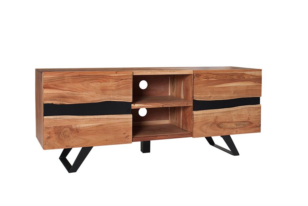 Meuble TV massif AMAZONAS 160cm meuble bas en métal acacia bord d’arbre