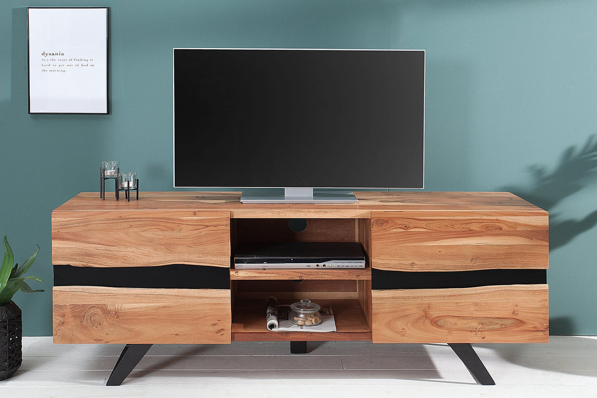 Meuble TV massif AMAZONAS 160cm meuble bas en métal acacia bord d’arbre