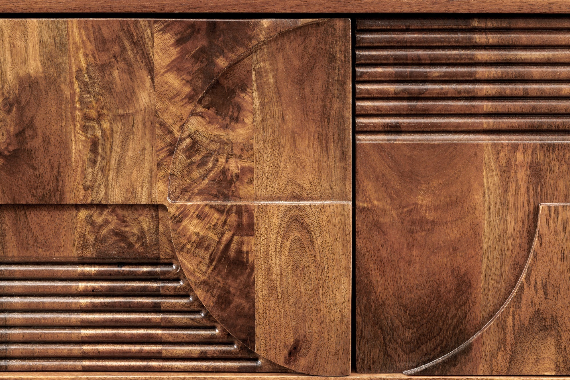 Meuble TV massif ART DECO 200cm meuble bas en manguier marron façade 3D