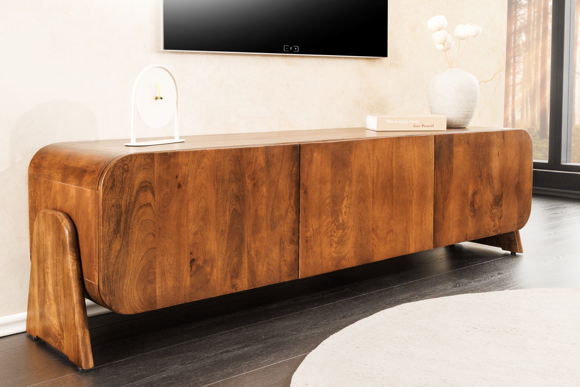 Meuble TV massif BRASIL 160cm meuble bas trois compartiments en manguier marron