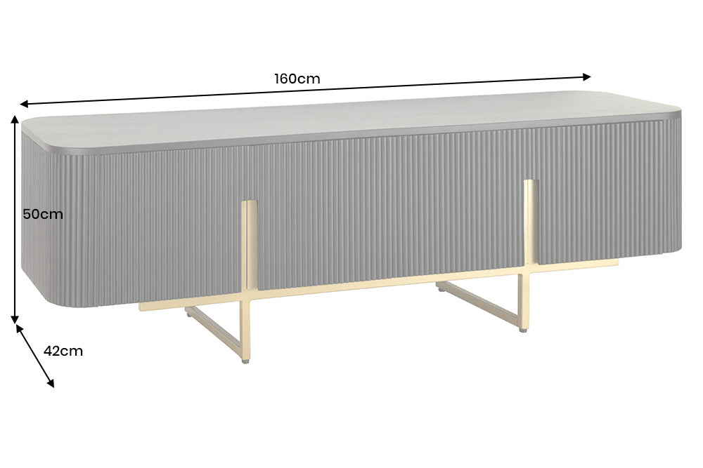 Meuble TV massif GATSBY 160cm meuble bas rétro en manguier noir doré