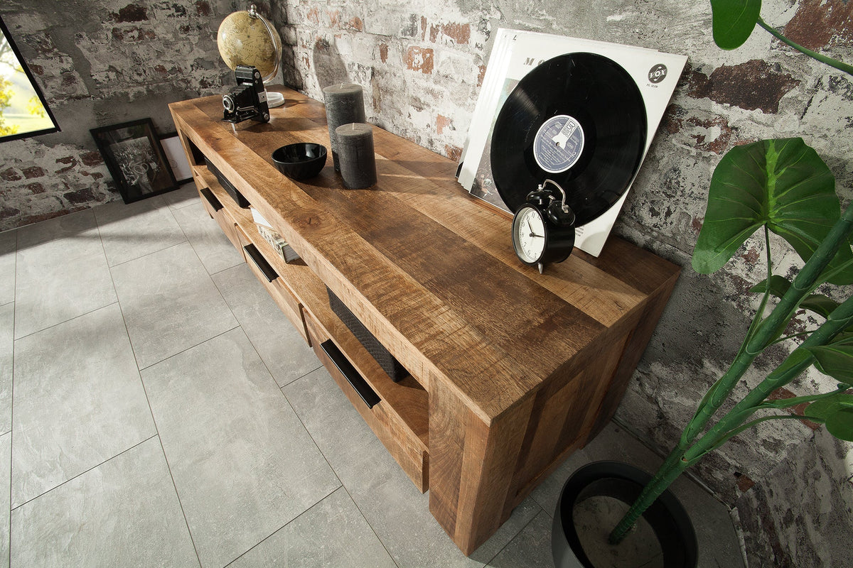 Meuble TV massif IRON CRAFT 170cm meuble bas en manguier 3 tiroirs