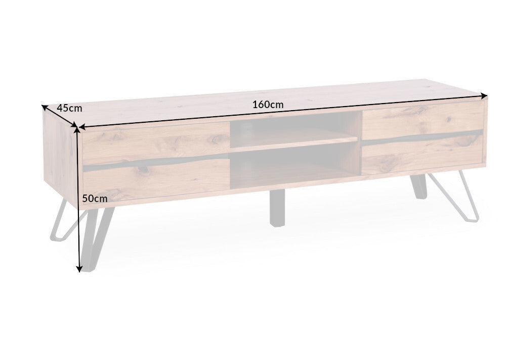 Meuble TV massif LIVING EDGE 160cm chêne sauvage huilé bord d’arbre lowboard