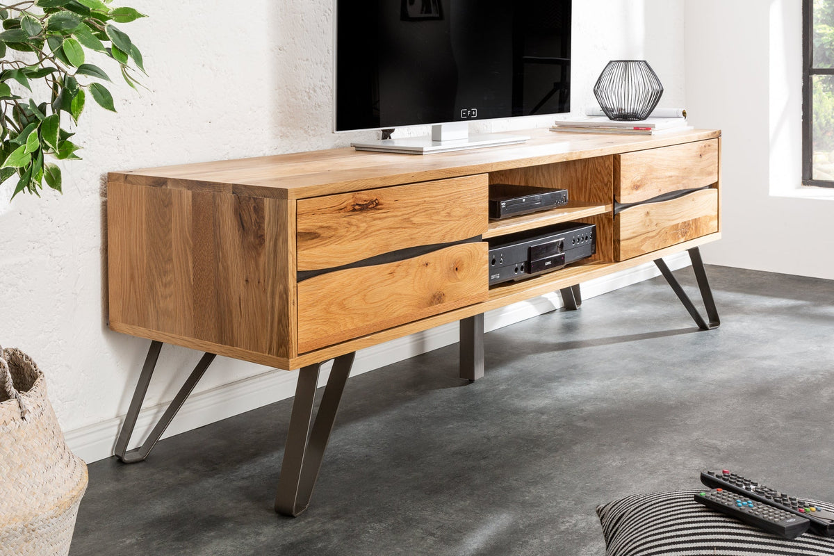 Meuble TV massif LIVING EDGE 160cm chêne sauvage huilé bord d’arbre lowboard