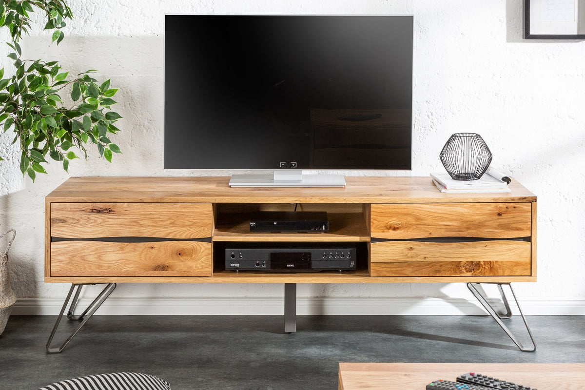 Meuble TV massif LIVING EDGE 160cm chêne sauvage huilé bord d’arbre lowboard