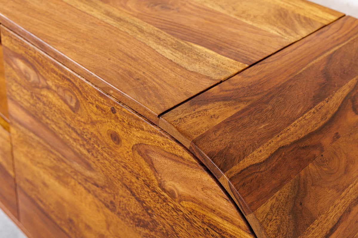 Meuble TV massif ORGANIKO 160cm bois de sheesham marron finition pierre meuble bas ovale