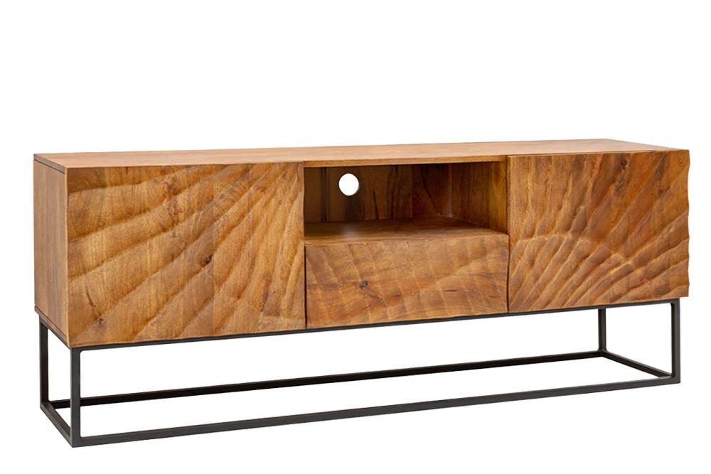 Meuble TV massif SCORPION 160 cm en bois de manguier avec sculptures 3D élaborées