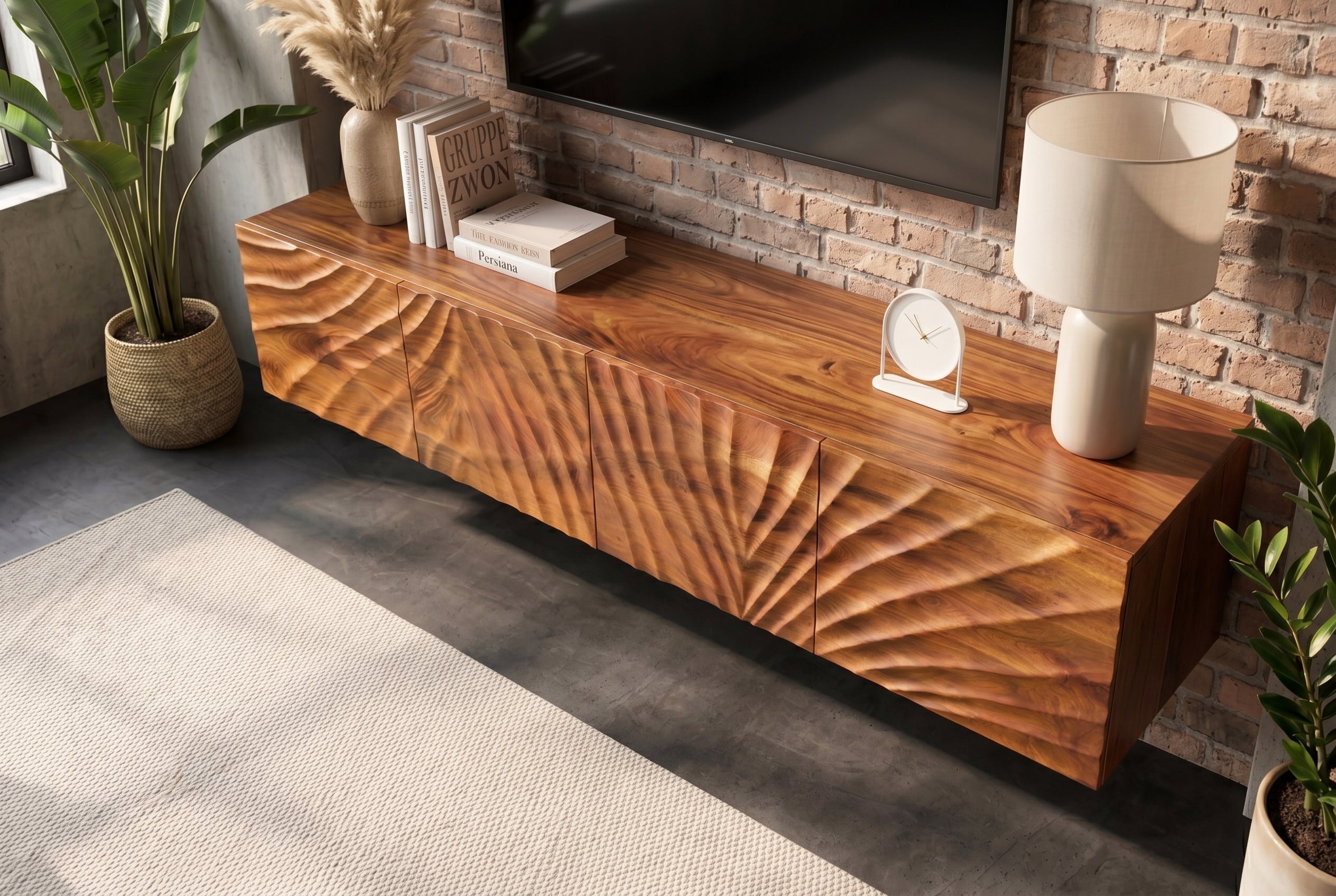 Meuble TV massif SCORPION 200cm meuble bas suspendu en manguier marron