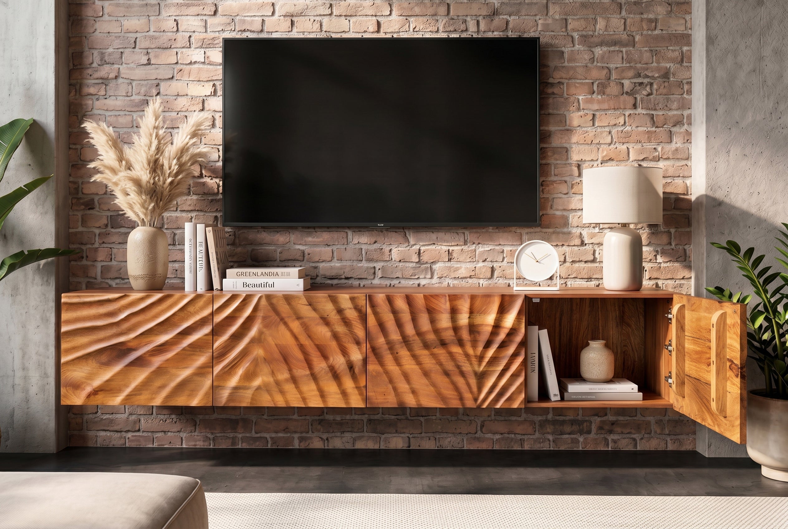 Meuble TV massif SCORPION 200cm meuble bas suspendu en manguier marron