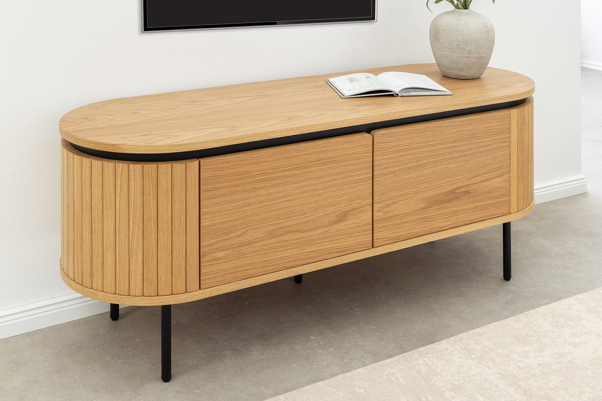 Meuble TV moderne ATELIER 120cm chêne naturel meuble bas en métal noir