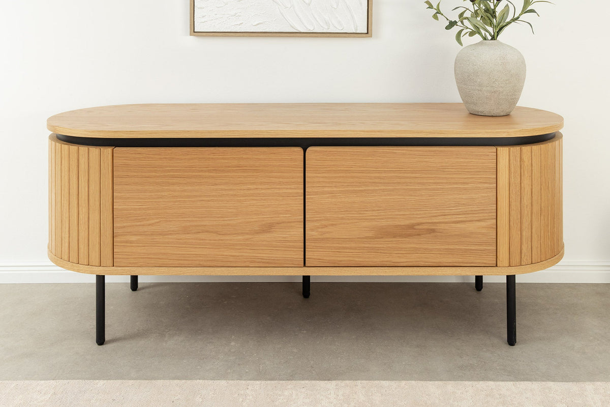 Meuble TV moderne ATELIER 120cm chêne naturel meuble bas en métal noir