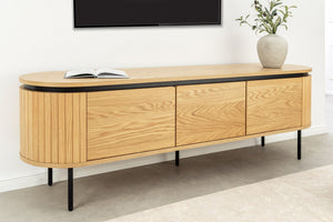 Meuble TV moderne ATELIER 160cm chêne naturel meuble bas métal noir