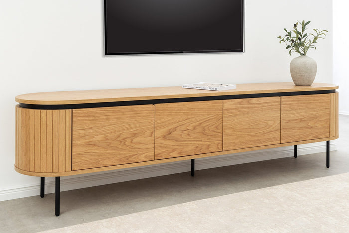 Meuble TV moderne ATELIER 200cm chêne naturel meuble bas en métal noir