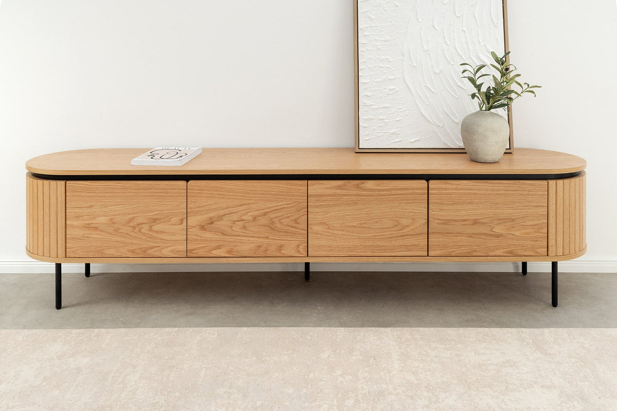 Meuble TV moderne ATELIER 200cm chêne naturel meuble bas en métal noir
