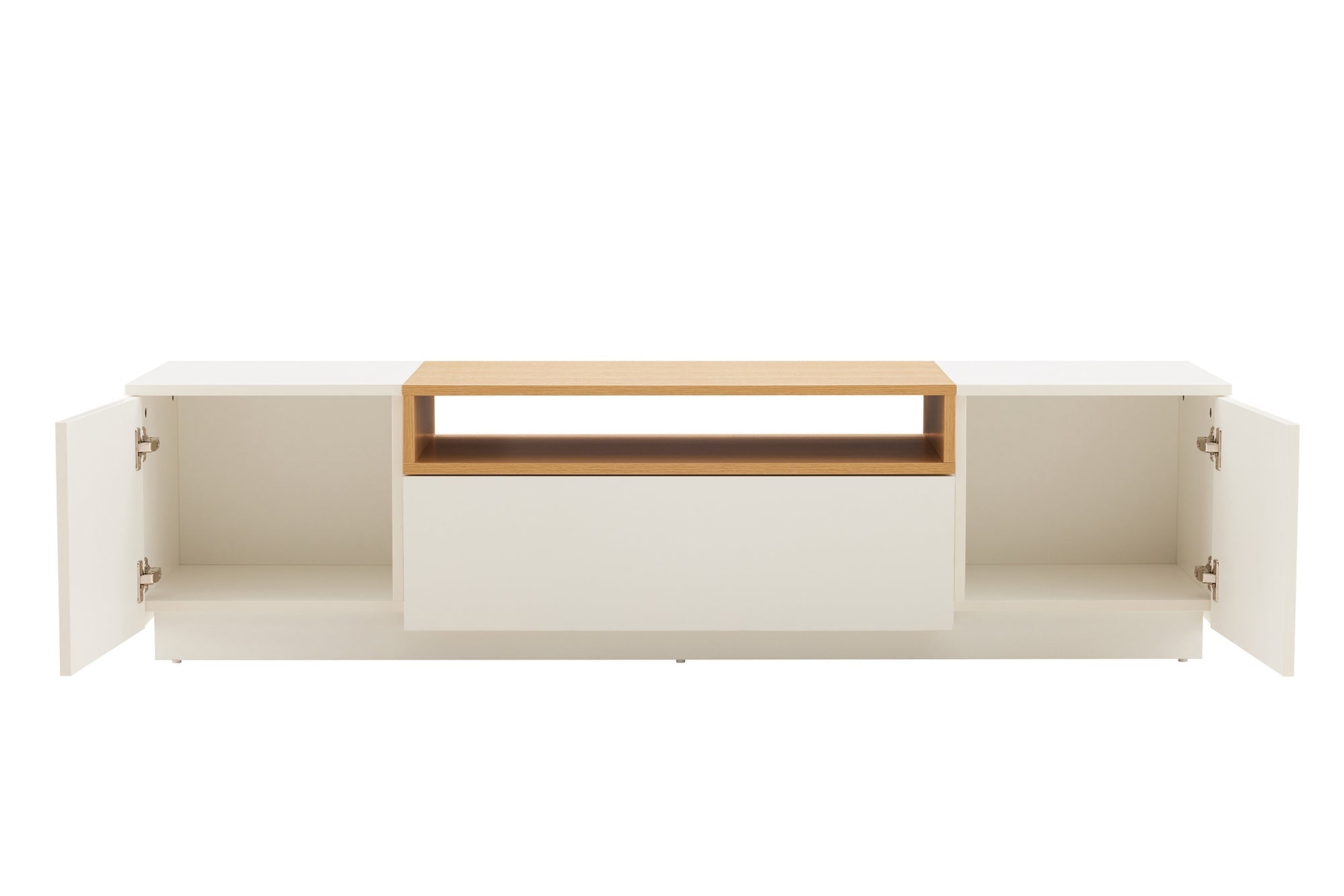 Meuble TV moderne LOFT 160cm blanc naturel trois compartiments avec tiroir