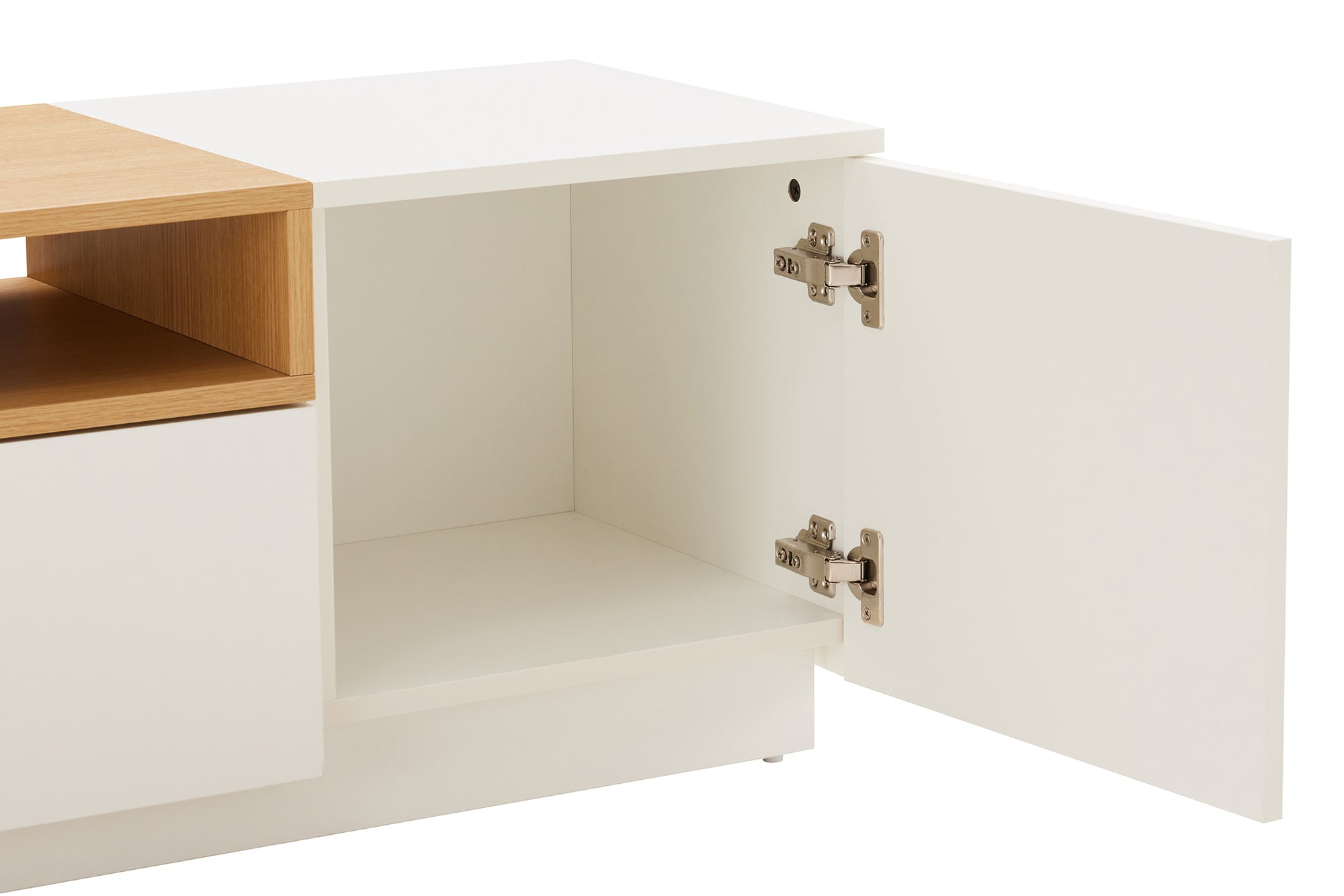Meuble TV moderne LOFT 160cm blanc naturel trois compartiments avec tiroir