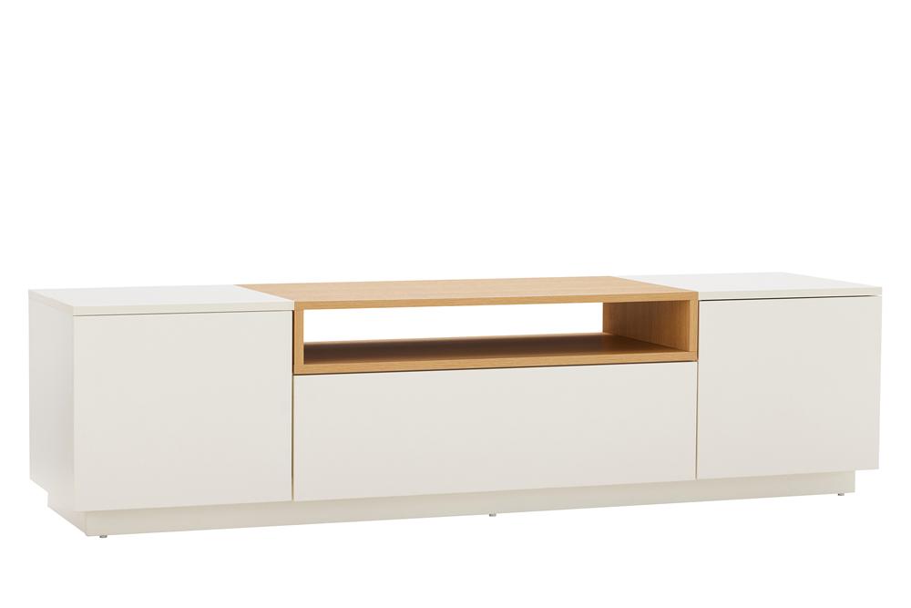 Meuble TV moderne LOFT 160cm blanc naturel trois compartiments avec tiroir