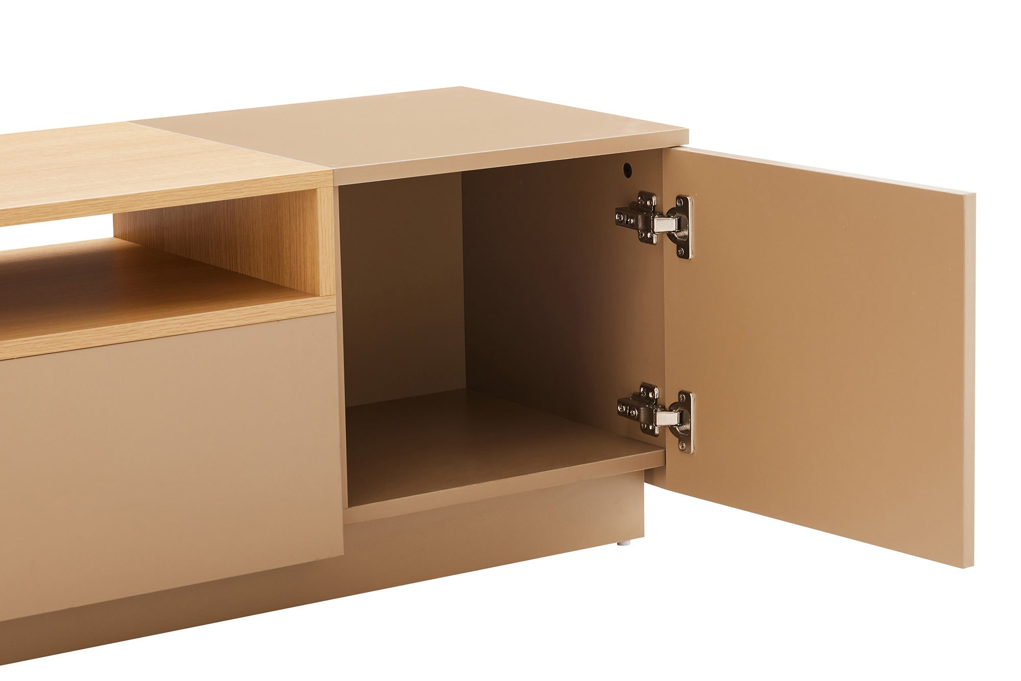 Meuble TV moderne LOFT 160cm gris naturel beige grège trois compartiments tiroir