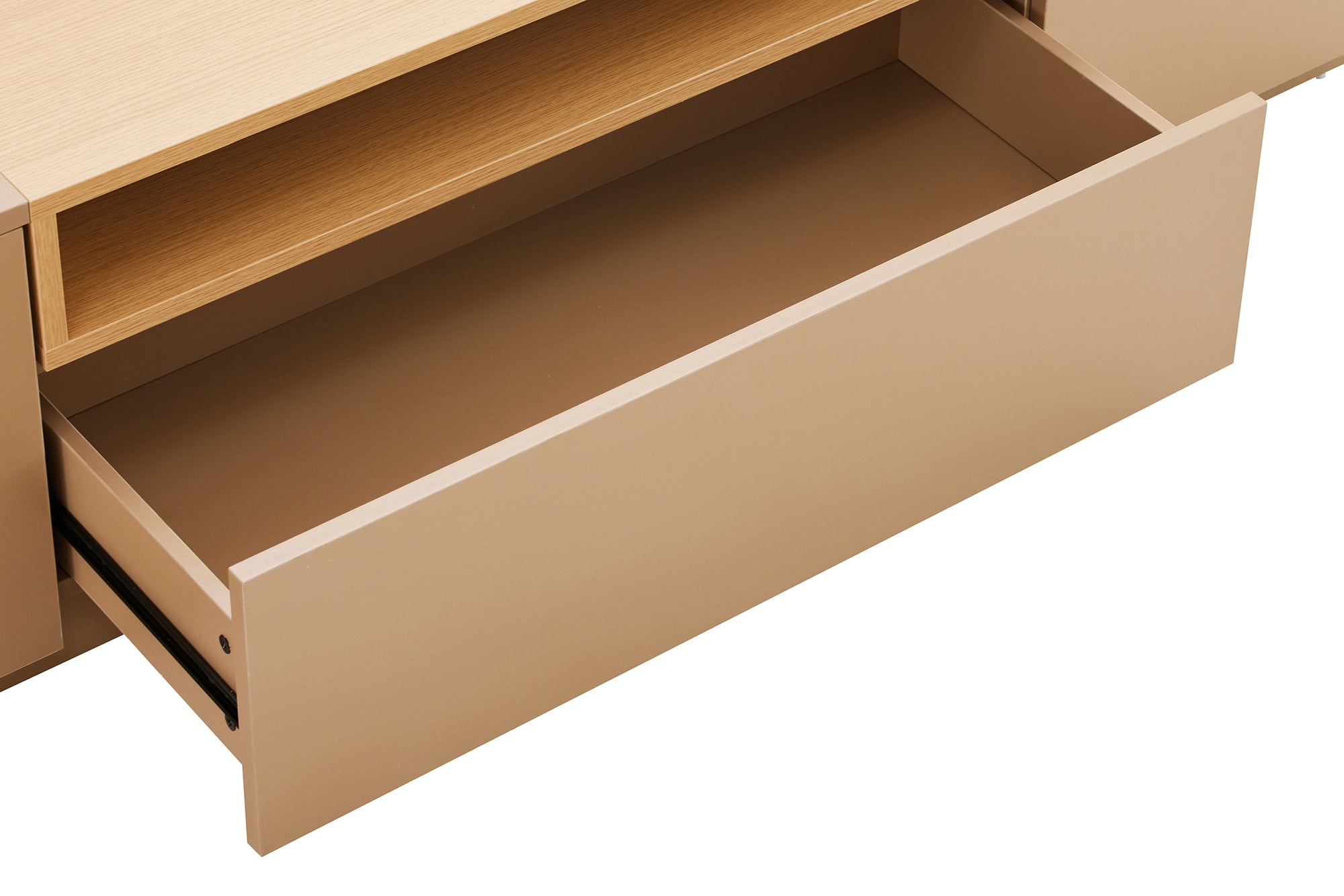 Meuble TV moderne LOFT 160cm gris naturel beige grège trois compartiments tiroir