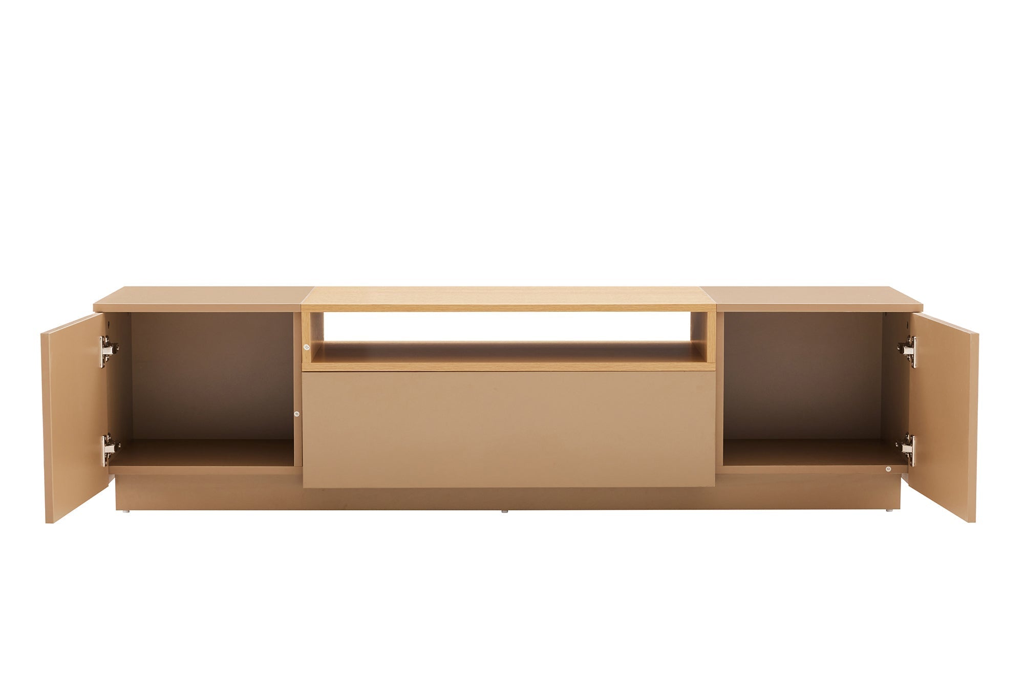 Meuble TV moderne LOFT 160cm gris naturel beige grège trois compartiments tiroir