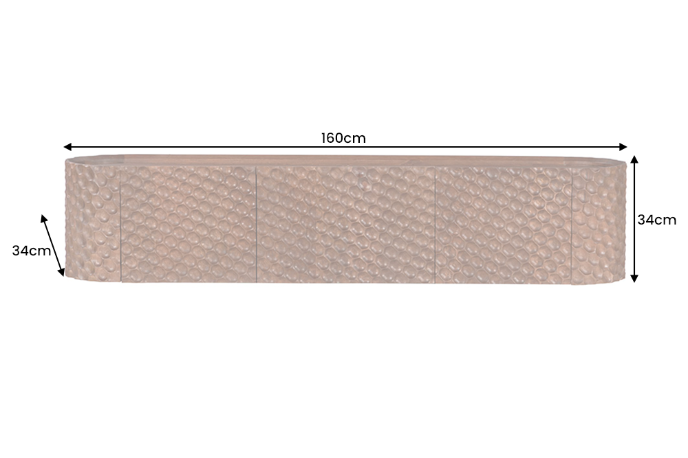 Meuble TV suspendu ADLON 160cm en manguier marron, façade 3D massive en structure nid d’abeille