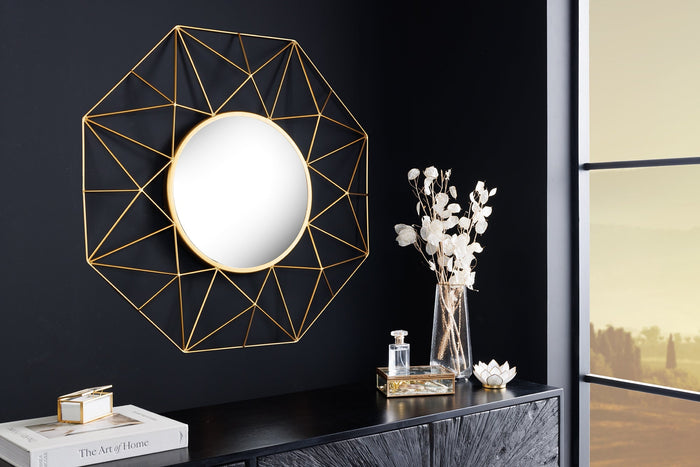 Miroir artisanal DIAMOND L 80cm doré en fer au design rétro