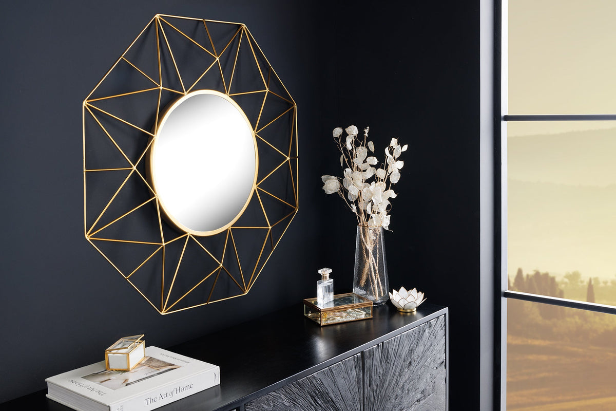 Miroir artisanal DIAMOND L 80cm doré en fer au design rétro