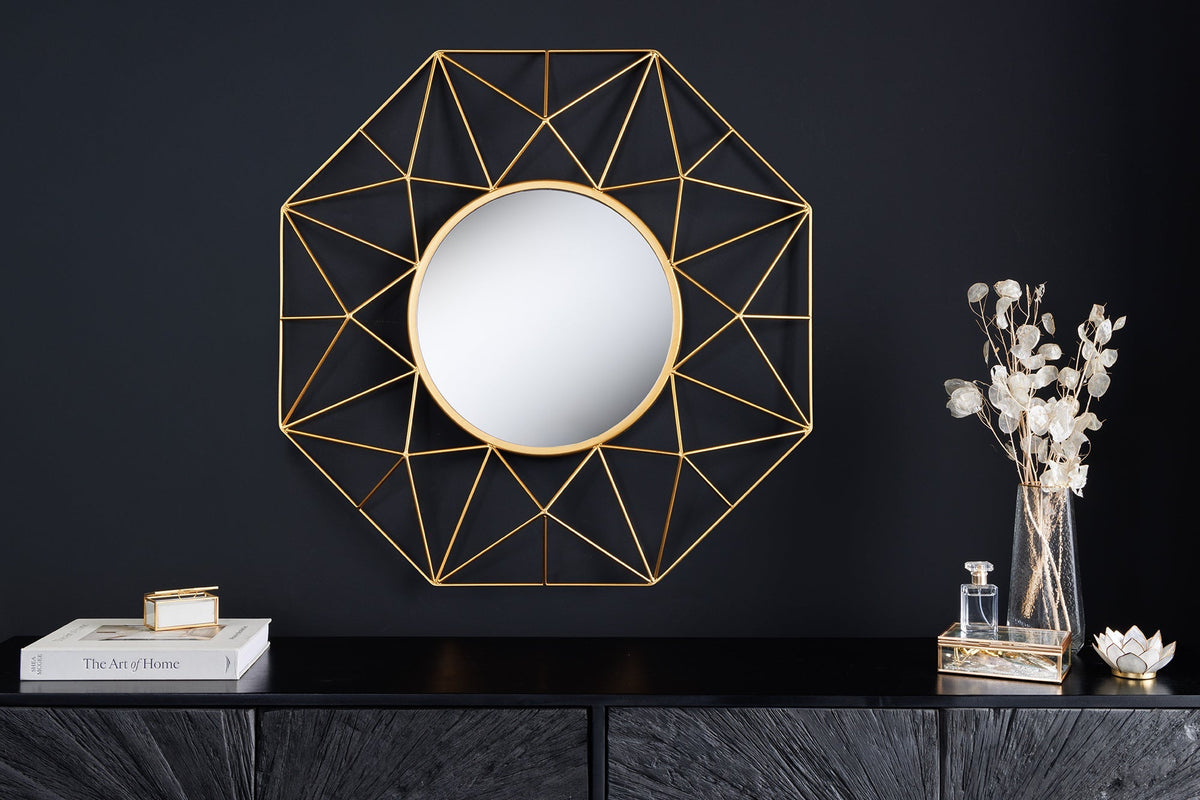 Miroir artisanal DIAMOND L 80cm doré en fer au design rétro