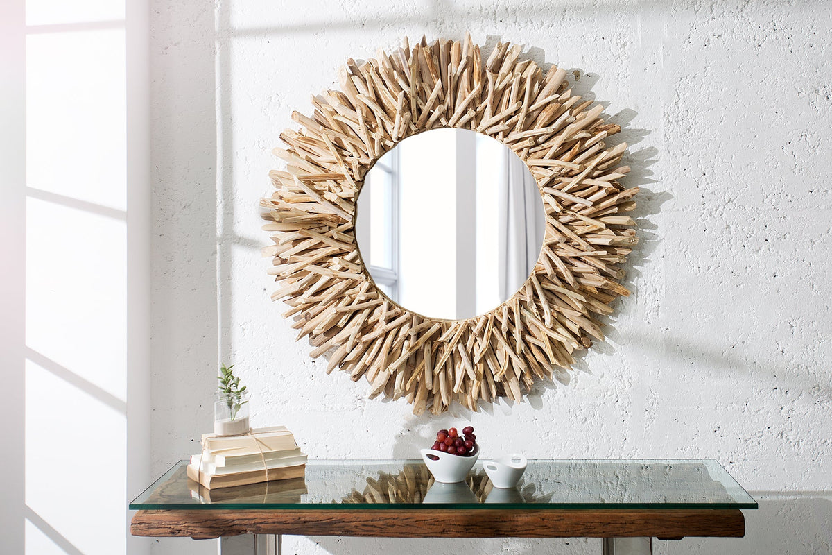Miroir artisanal en teck RIVERSIDE 80cm bois flotté naturel