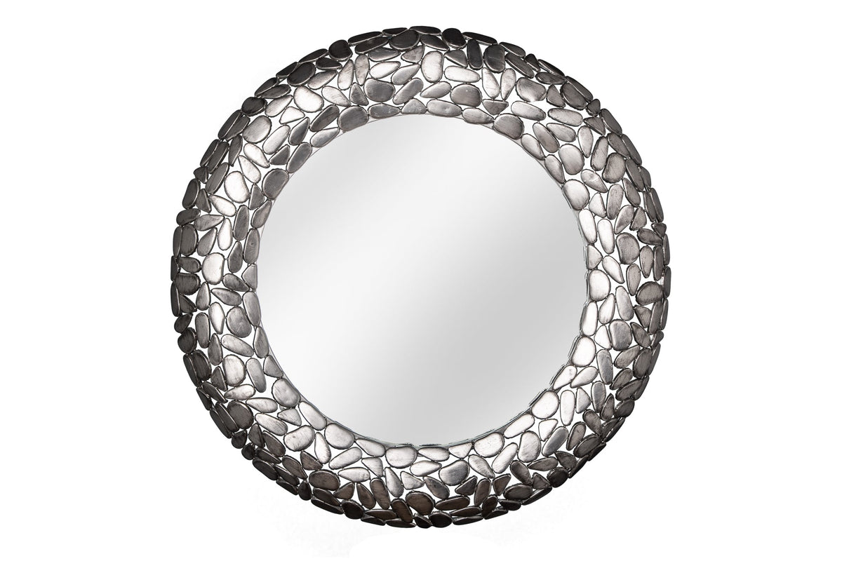 Miroir artisanal STONE MOSAIC XL 82cm argent aspect mosaïque en métal