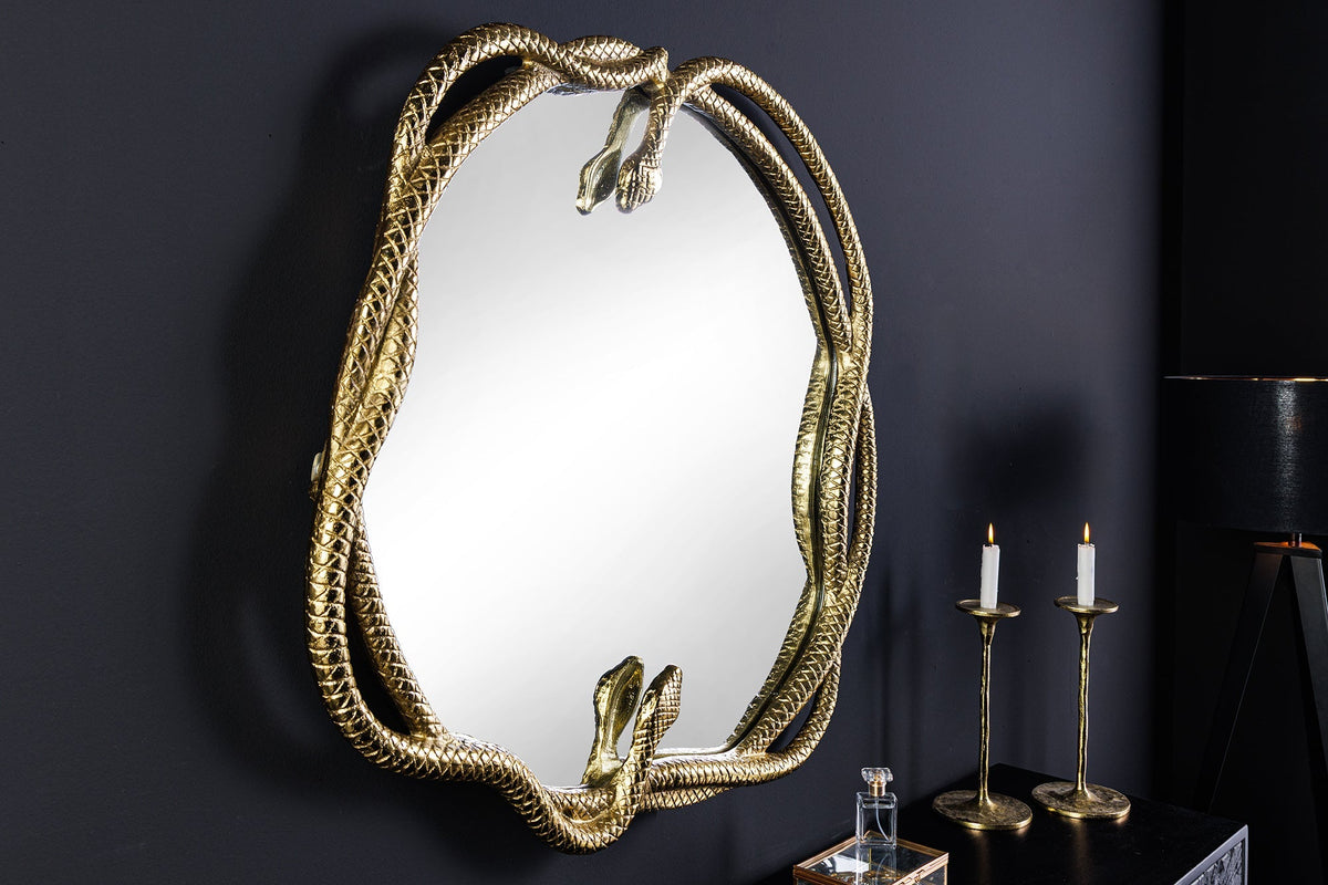 Miroir décoratif SNAKE XL 85cm or métal sculpture de serpent