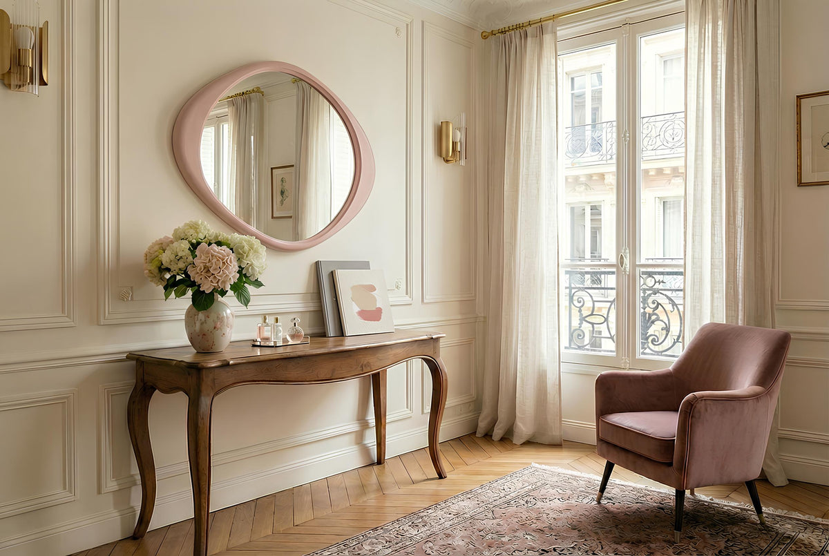 Miroir mural asymétrique ORGANIC 95cm rose flexible à accrocher