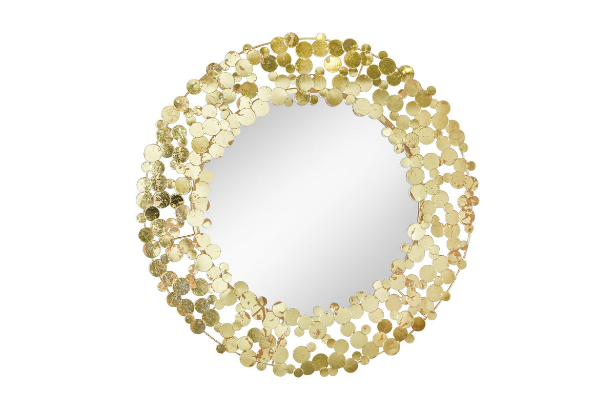 Miroir mural décoratif COINS 80cm XL or antique rond fait main en métal