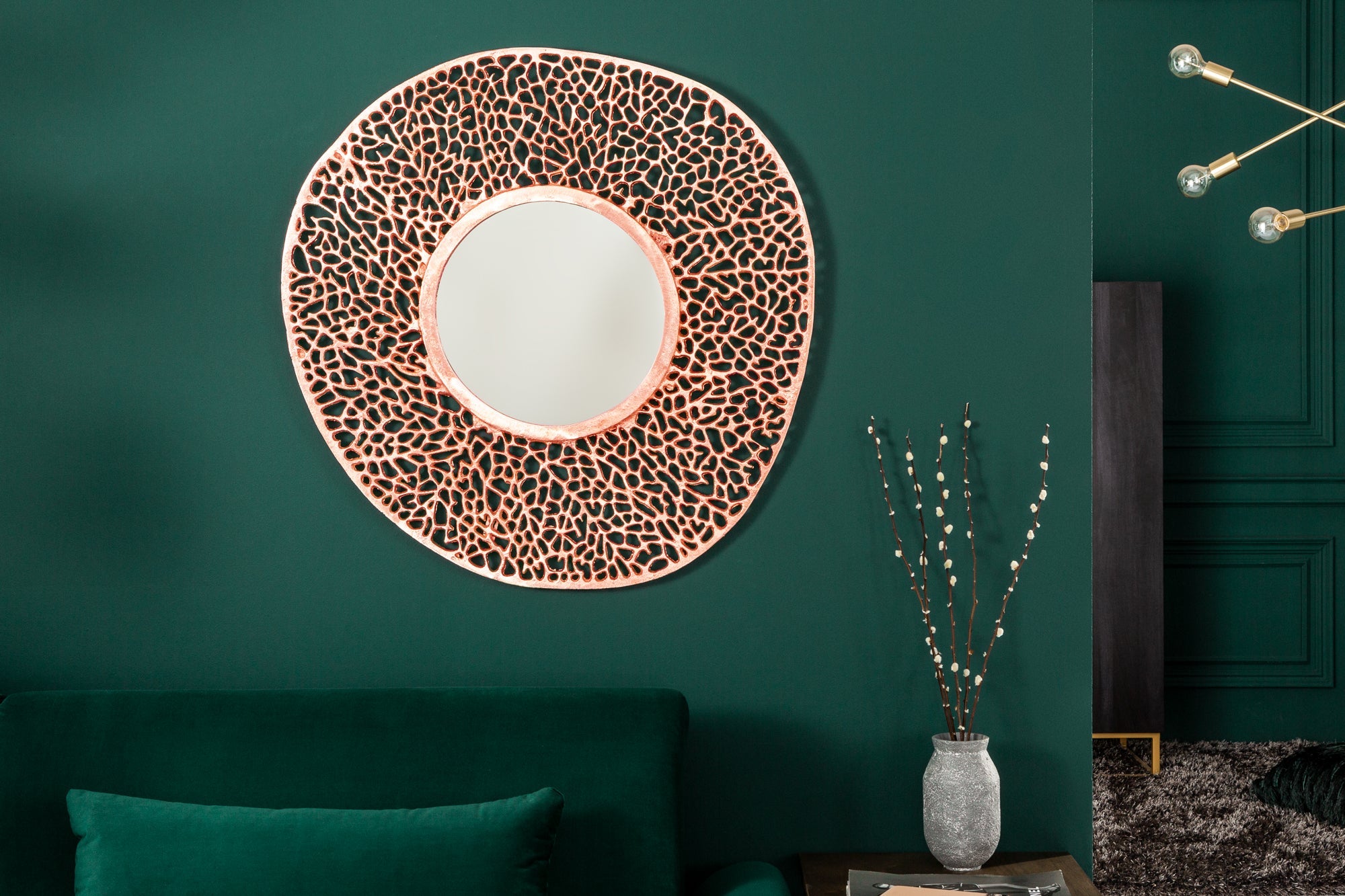 Miroir mural design ABSTRACT LEAF L 115cm motif feuille de cuivre métal fait main