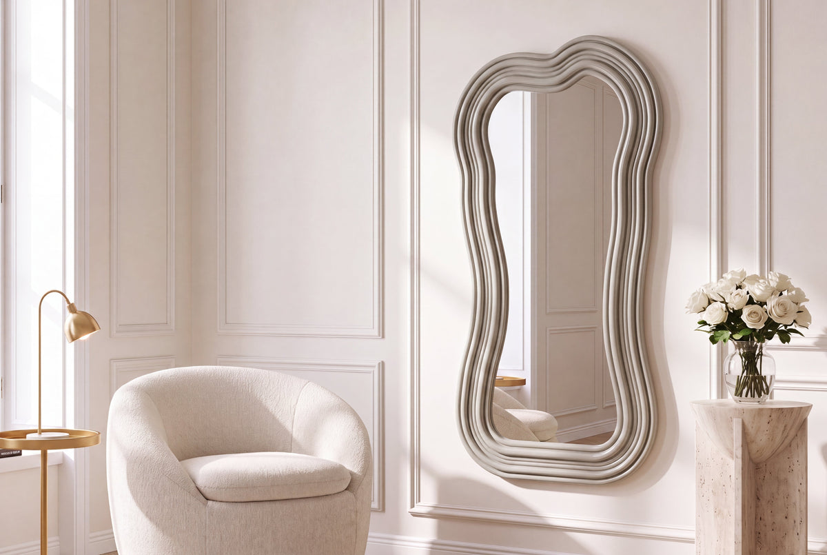 Miroir mural design ALICE II 100cm grège pastel