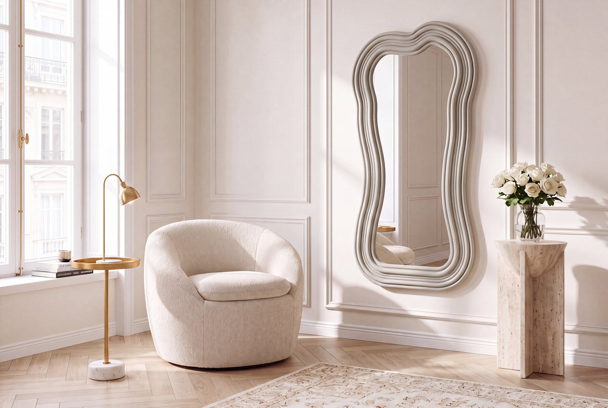 Miroir mural design ALICE II 100cm grège pastel