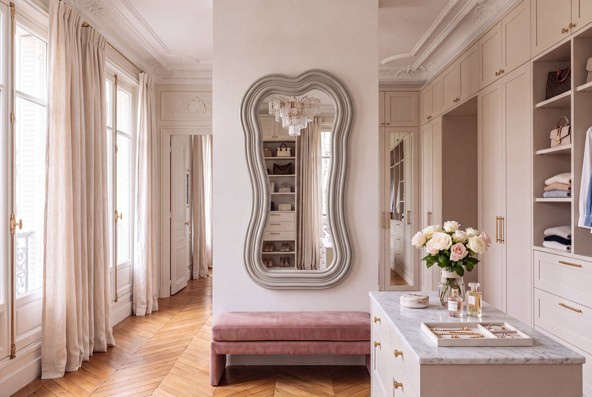 Miroir mural design ALICE II 100cm grège pastel